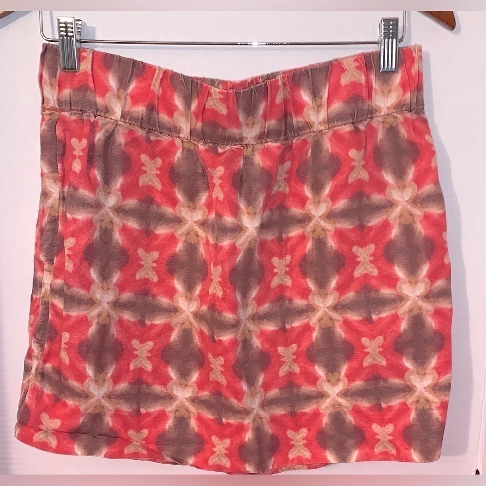 J Crew Silk and Linen blend mini Skirt in a pink and brown design size 4
